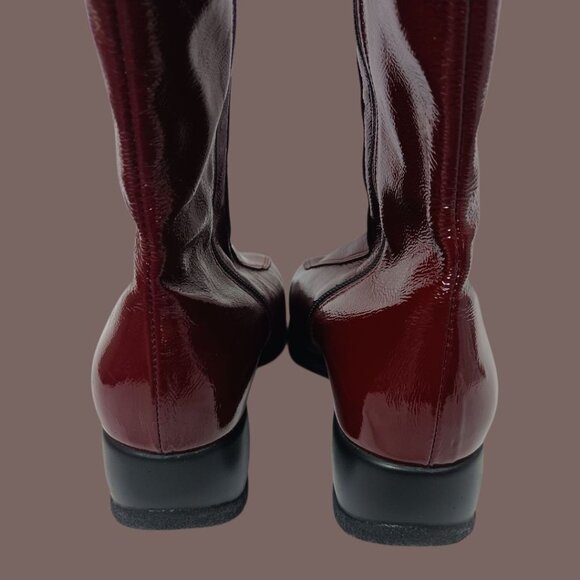 La Canadienne Patent Leather Waterproof  Square Toe Mid-Calf Boots Burgundy  8.5 - Picture 16 of 16